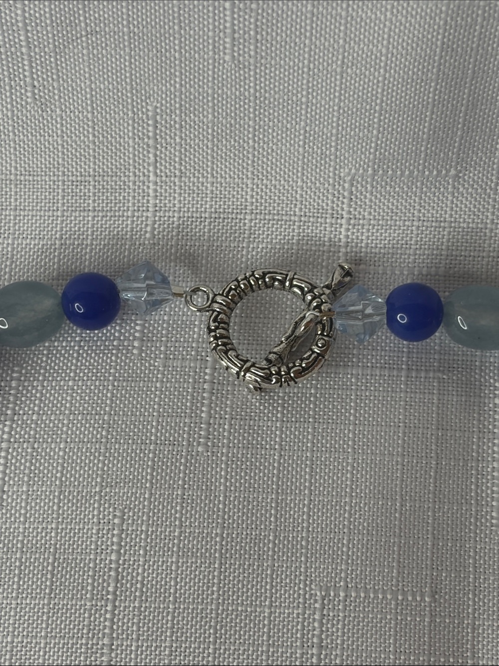 Handcrafted Jade and Sapphire Necklace an Earring Set - Picture 6 of 7